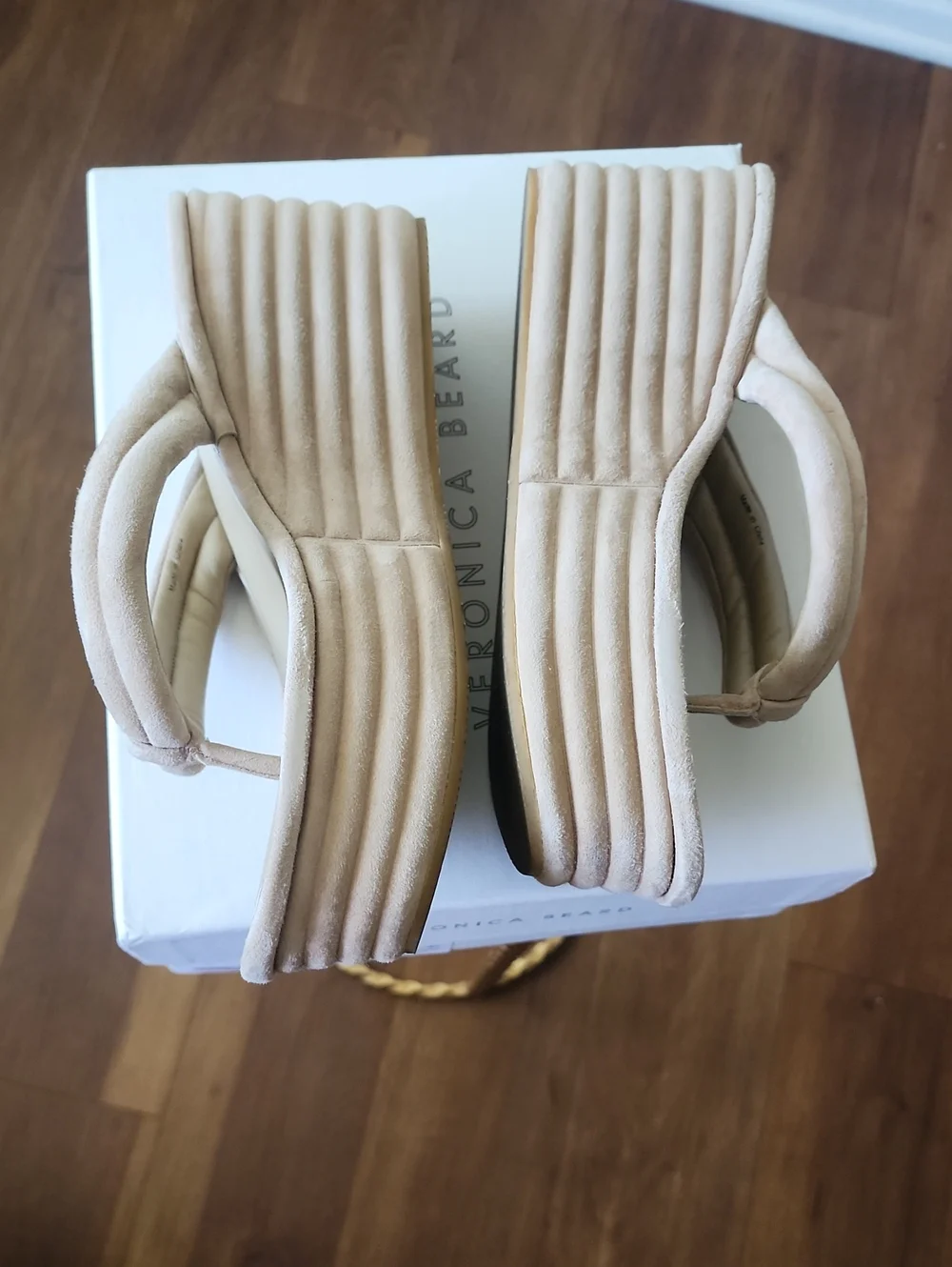 Veronica Beard Suede Beige Platform Wedge Thong Sandals